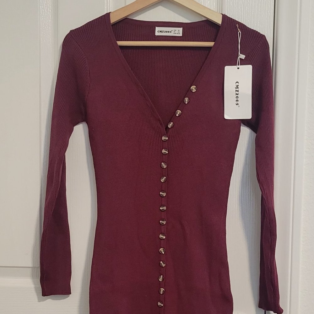 Women's Button Down Long Sleeve Cardigan Sweater Dress